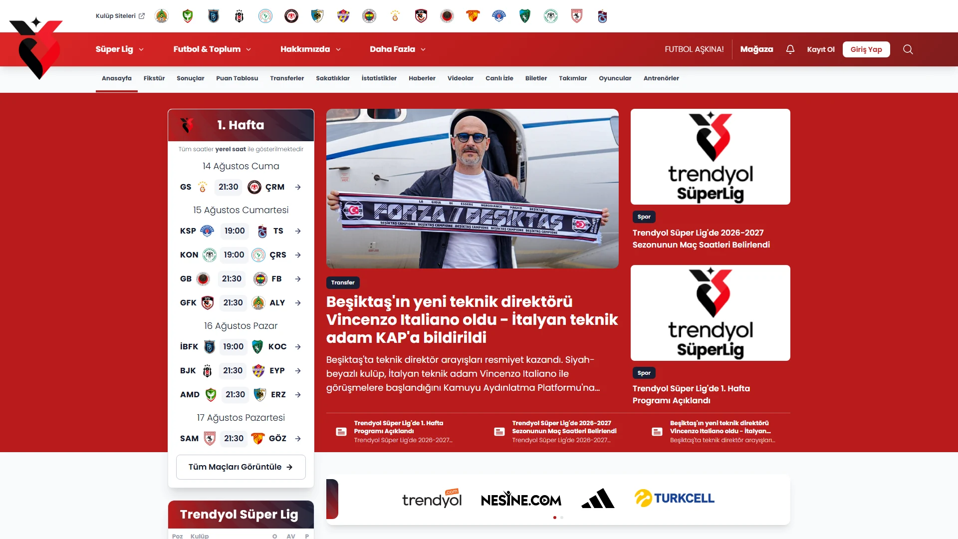 Platformun ana sayfasının masaüstü görünümü